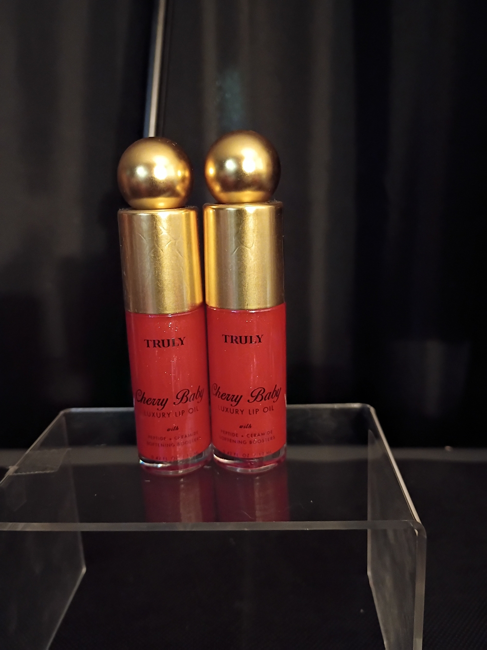 TRULY Cherry Baby Luxury Lip Oil - Gold Cap, Red Gloss